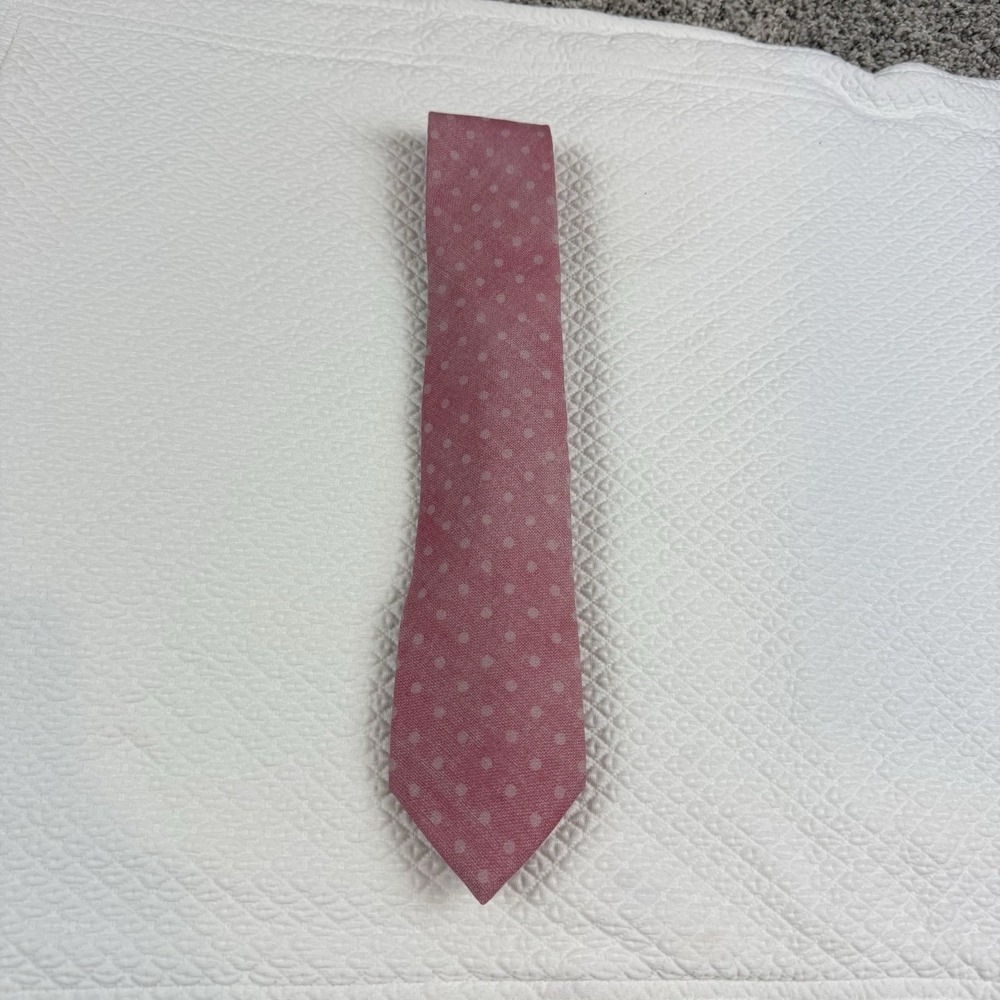 Isaia Napoli Silk Wool Tie 7 Fold Pink Polka Dot Made In Italy Luxury Designer